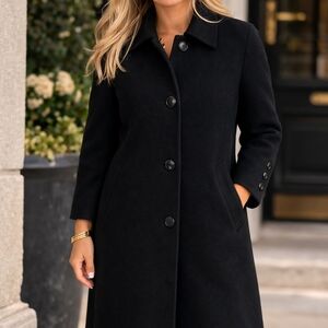 Vintage Ashley Scott Black Long Wool Womens Coat USA Made